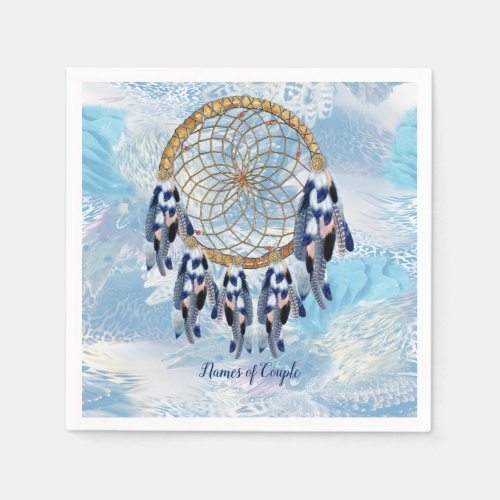 Exotic Blue Dream Catcher Wedding Decor Napkins