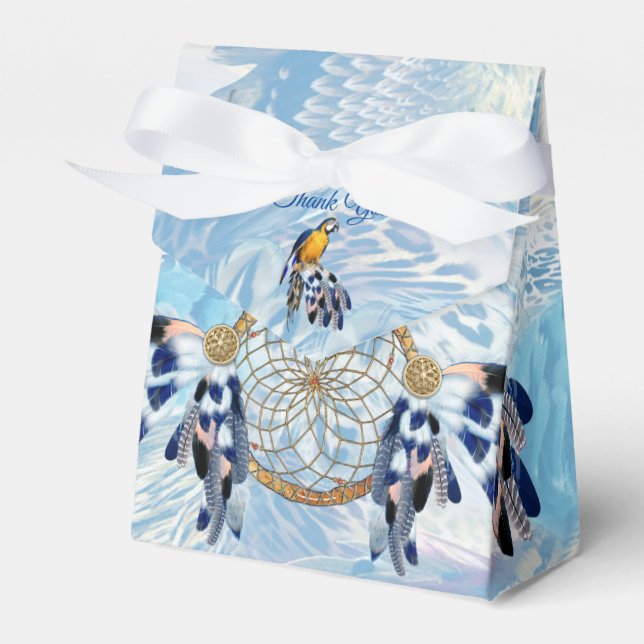 Exotic Blue Dream Catcher Wedding Favor Boxes (Front Side)