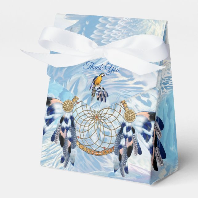 Exotic Blue Dream Catcher Wedding Favor Boxes (Front Side)