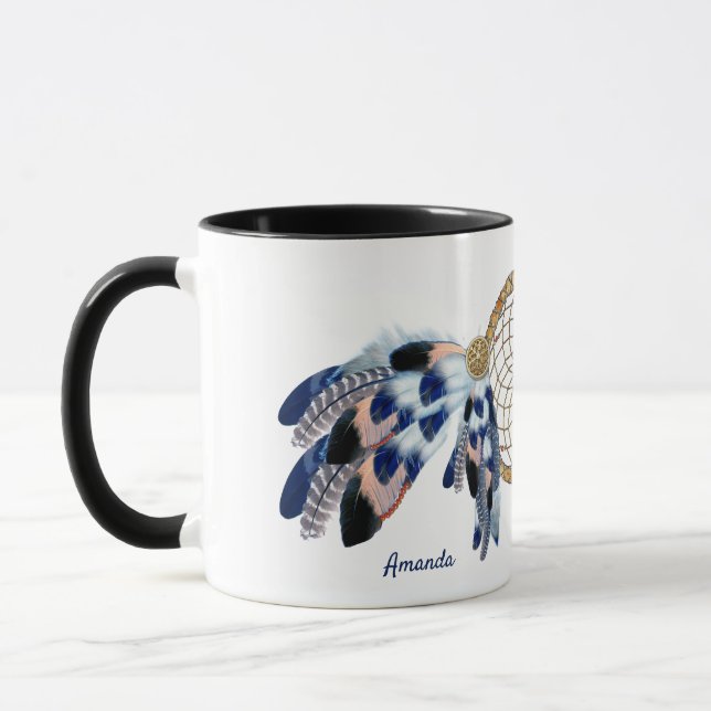Exotic Blue Dream Catcher Wedding Gift Mug (Left)