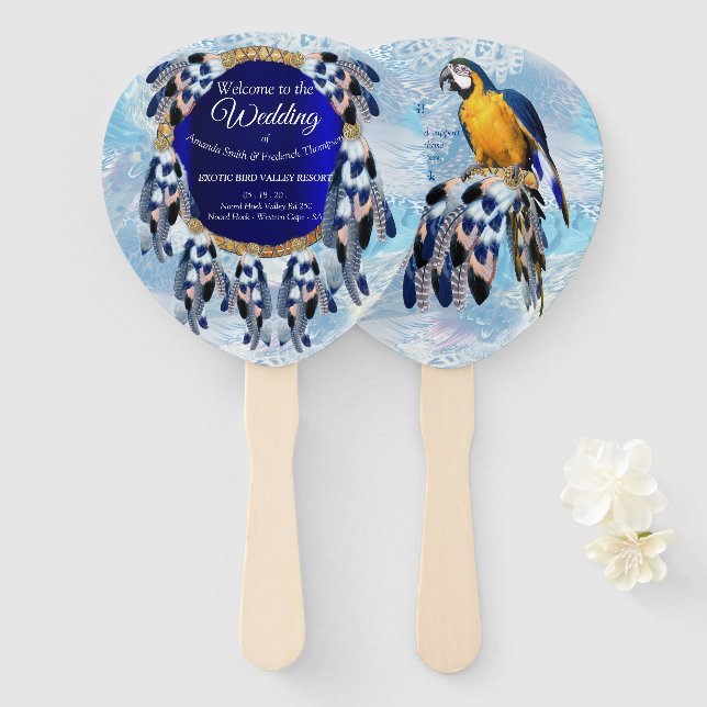 Exotic Blue Dream Catcher Wedding Hand Fan (Front and Back)