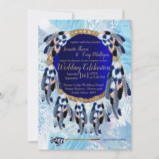 Exotic Blue Dream Catcher Wedding Invitation (Front)