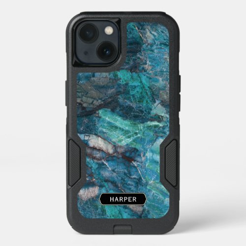 Exotic Blue Marble Pattern with Your Name iPhone 13 Case