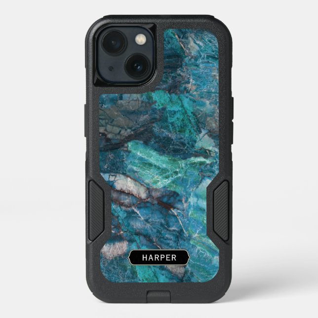 Exotic Blue Marble Pattern with Your Name Otterbox iPhone Case (Back)