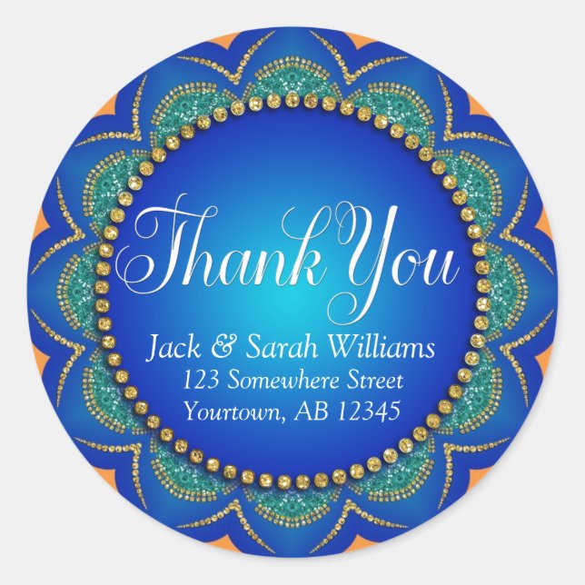 Exotic Blue Orange Wedding Favor Thank You Sticker (Front)