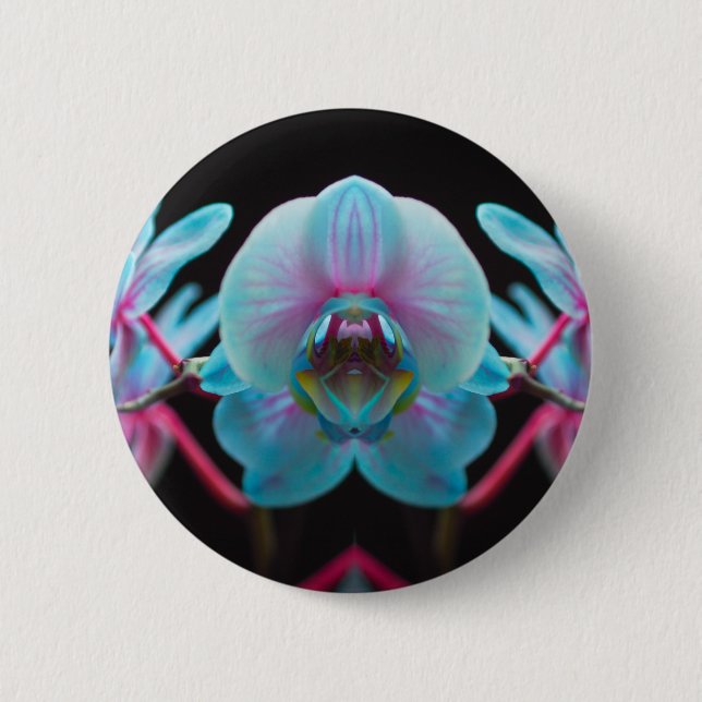 Exotic Blue Orchid Reflection Button (Front)