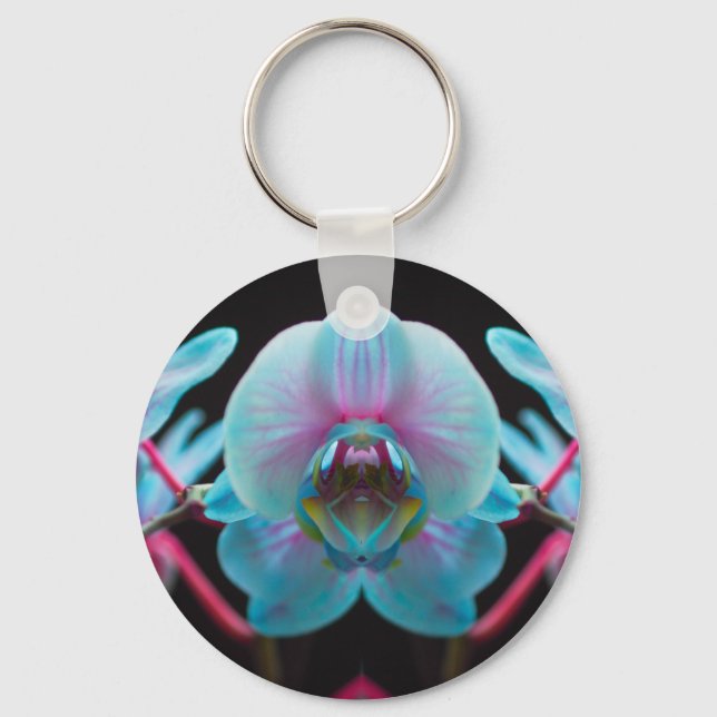 Exotic Blue Orchid Reflection Keychain (Front)