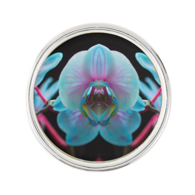 Exotic Blue Orchid Reflection Lapel Pin (Front)