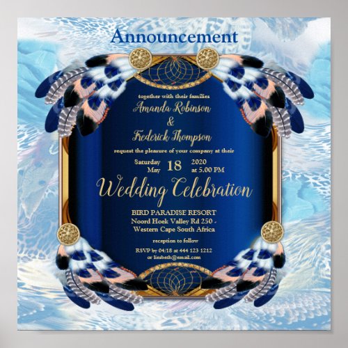 Exotic Blue Parrot wedding Announcement Poster