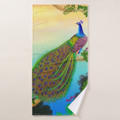 Exotic Blue Peacock Bath Towel