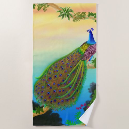 Exotic Blue Peacock Beach Towel