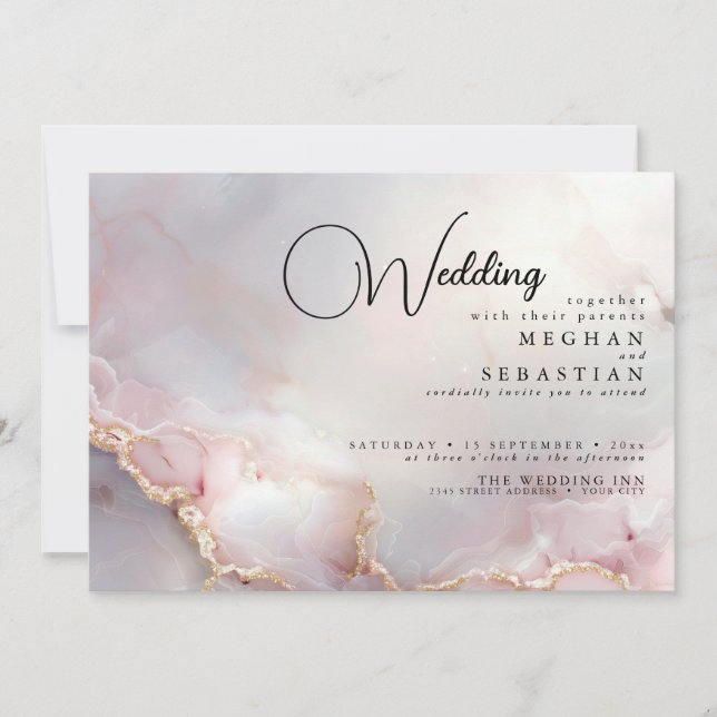 Exotic Blush  Marbled Opal Invitation (Front)