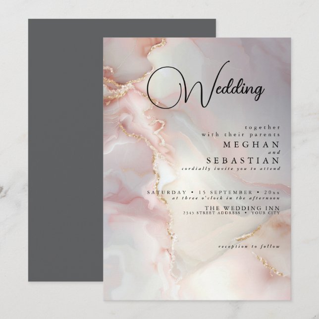 Exotic Blush  Marbled Opal Invitation (Front/Back)