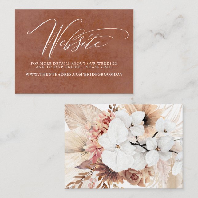 Exotic Boho Flowers Terracotta Wedding Website Enclosure Card (Front/Back)