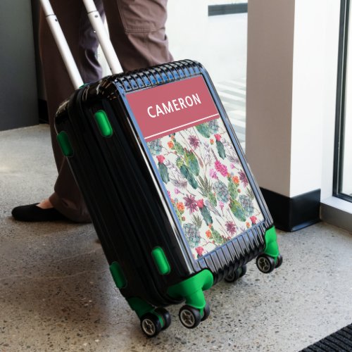 Exotic Boho Watercolor Cactus  Personalize Luggage