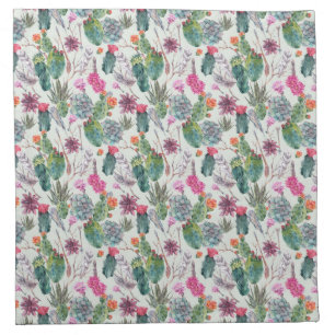 Exotic Boho Watercolor Cactus & Succulent Pattern Cloth Napkin