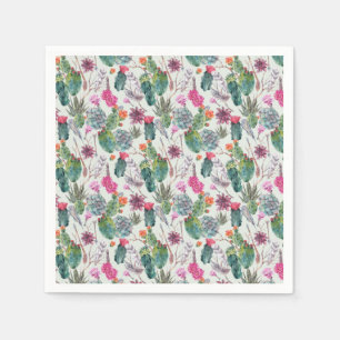 Exotic Boho Watercolor Cactus & Succulent Pattern Napkins