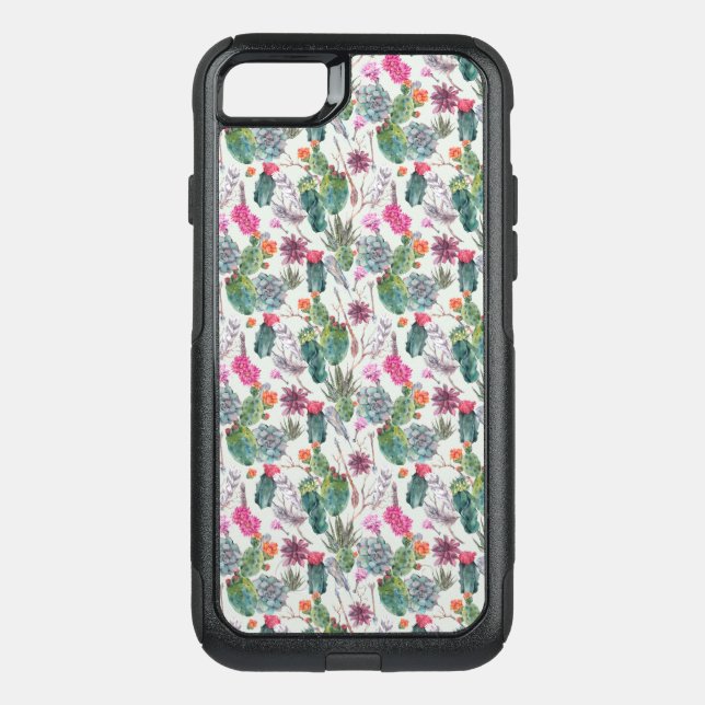 Exotic Boho Watercolor Cactus & Succulent Pattern Otterbox iPhone Case (Back)