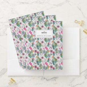 Exotic Boho Watercolor Cactus & Succulent Pattern Pocket Folder