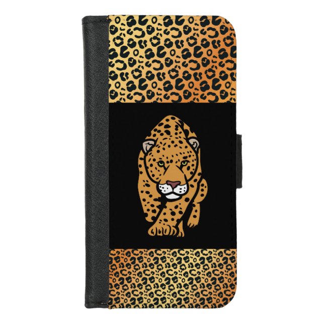 Exotic Bold Leopard illustration & Skin Pattern iPhone Wallet Case (Front)