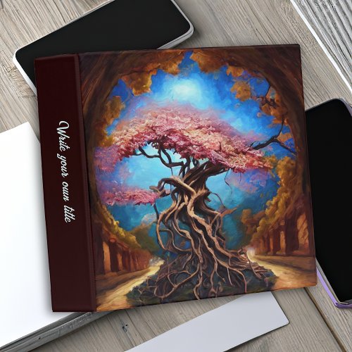 Exotic Bonsai Inspired Pink Flowering Fantasy Tree 3 Ring Binder