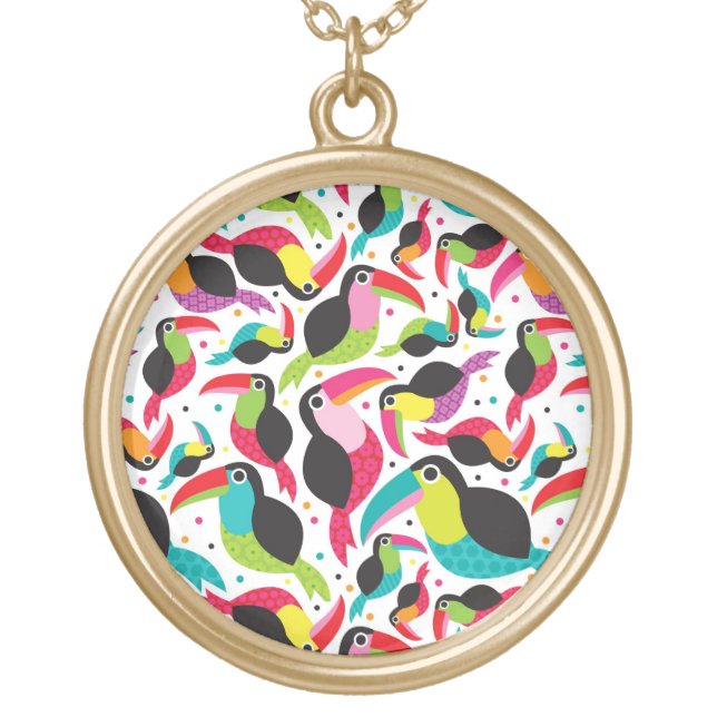 exotic brazil toucan bird background gold plated necklace (Front)