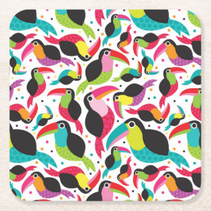 exotic brazil toucan bird background square paper coaster