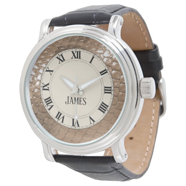 Exotic Brown Snake Skin Look and Your Name Watch (Angled)