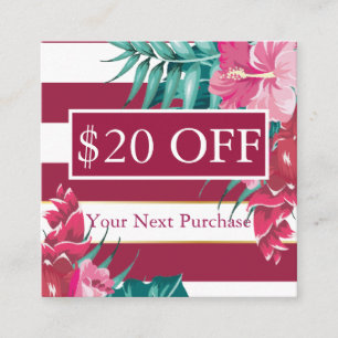 Exotic burgundy Floral striped Discount Card