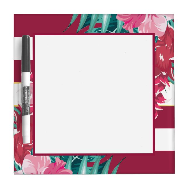 Exotic burgundy Floral striped Dry Erase Board (Front)