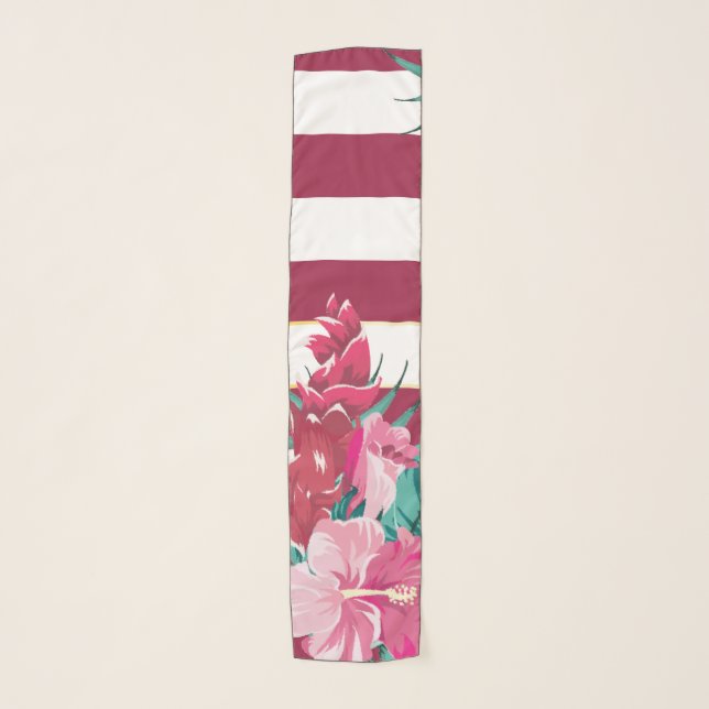 Exotic burgundy Flowers striped Scarf (Front)