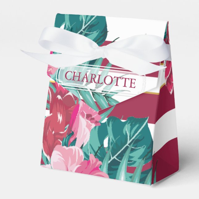 Exotic burgundy monogram striped favor boxes (Front Side)
