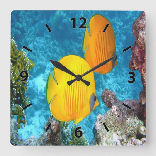 Exotic Butterfly Fish Square Wall Clock