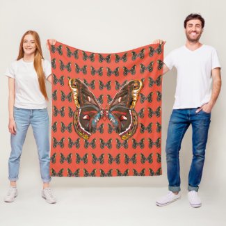 Exotic Butterfy Art Drawing Fleece Blanket