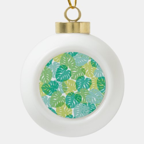 Exotic Cheese Plant Tropical Monstera Ceramic Ball Christmas Ornament