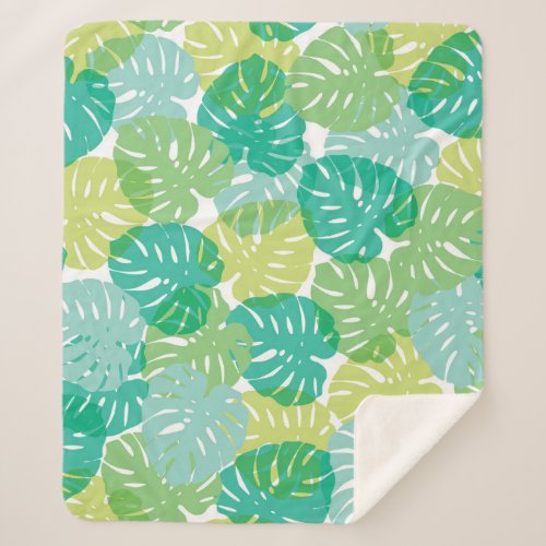Exotic Cheese Plant Tropical Monstera Sherpa Blanket