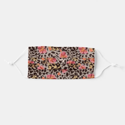 Exotic Cheetah Print With Hibiscus Floral Pattern Adult Cloth Face Mask (Front, Folded)
