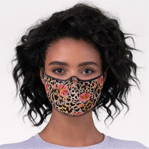 Exotic Cheetah Print With Hibiscus Floral Pattern Premium Face Mask