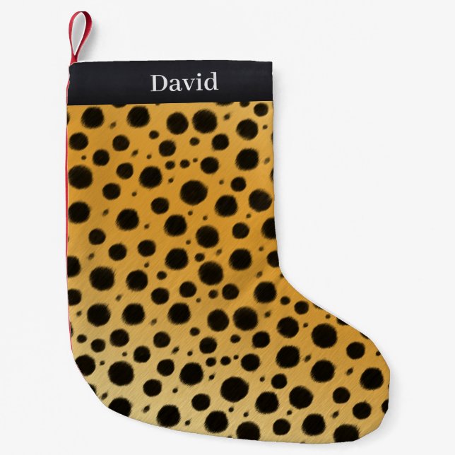 Exotic Cheetah Spots Personalized Animal Print Small Christmas Stocking (Front)