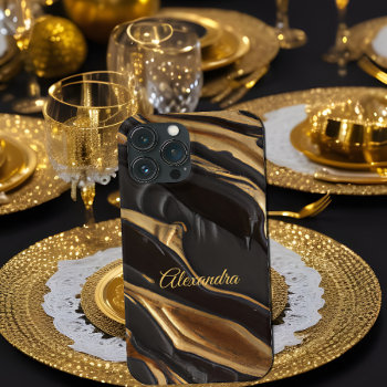 Exotic Chocolate Gold Black Honeycomb Swirl Iphone 13 Pro Max Case by Zizzago at Zazzle