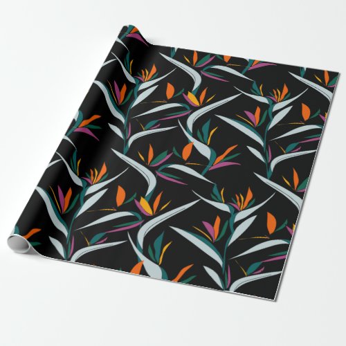 Exotic colorful bird of paradise flowers pattern wrapping paper