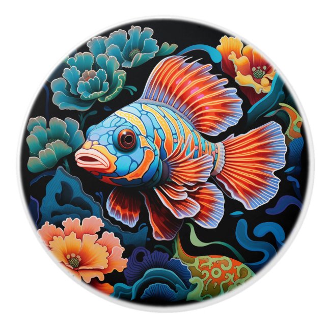 Exotic Colorful Fish Ceramic Knob (Front)