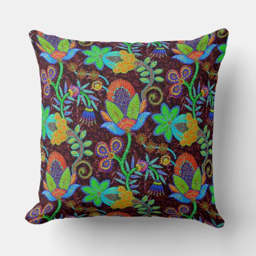 Exotic Colorful Floral Pattern Throw Pillow