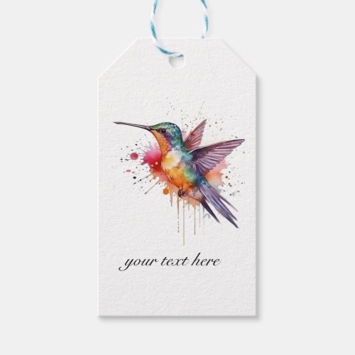 exotic colorful hummingbird in watercolor gift tags