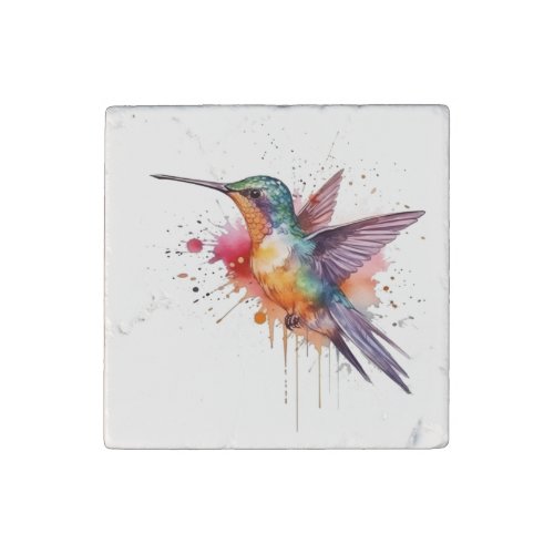 exotic colorful hummingbird in watercolor stone magnet