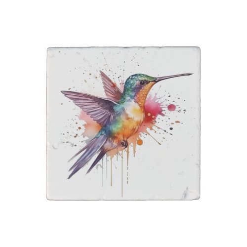 exotic colorful hummingbird in watercolor stone magnet