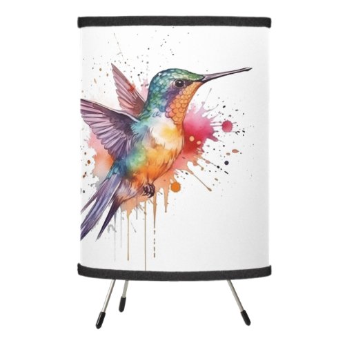 exotic colorful hummingbird in watercolor tripod lamp