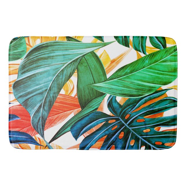 Exotic colorful palm leaves bath mat (Front)