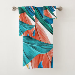 Exotic colorful palm leaves bath towel set