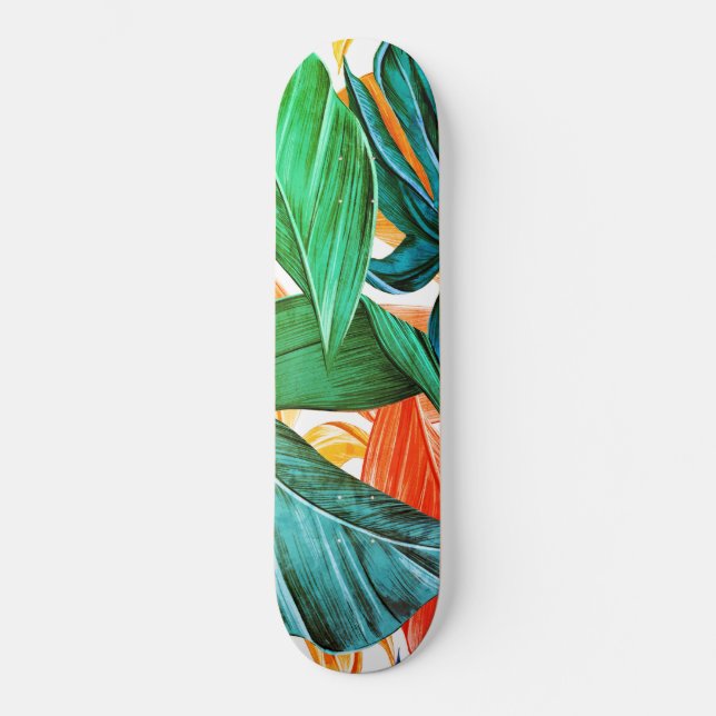 Exotic colorful palm leaves skateboard (Front)